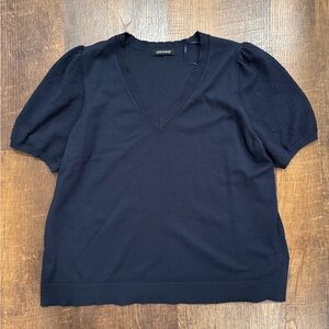 Cable & Gauge plus size Dark Blue V-Neck Short Sleeve Top